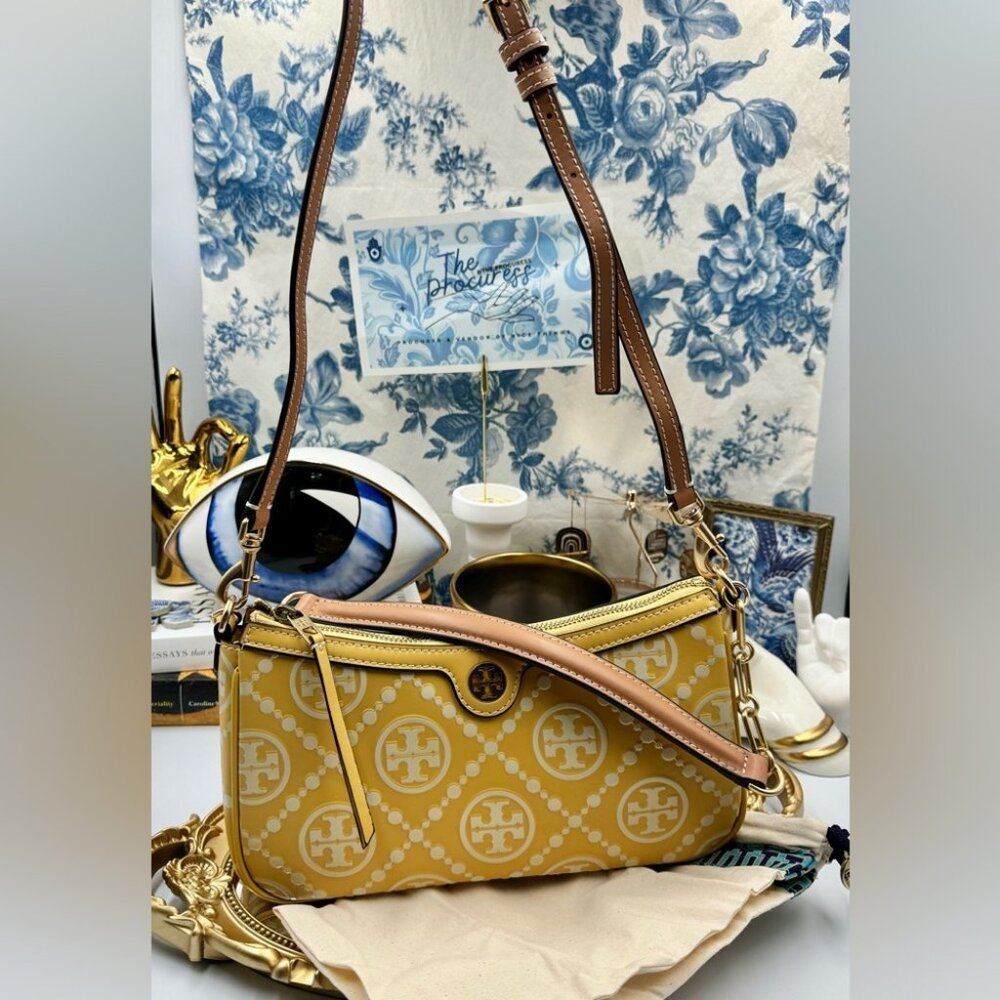 🆕 TORY BURCH 🧿 NWOT T Monogram Embossed Studio, Golden Sunset - AUTHENTICATED - Picture 4 of 16